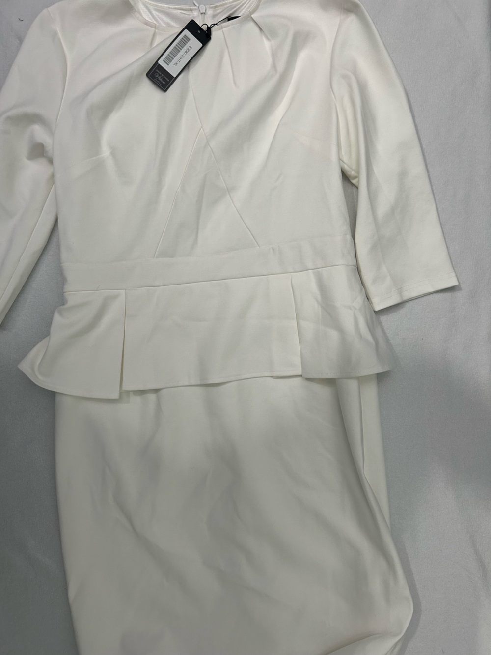 Elegant Long Sleeve Peplum Dress in Cream